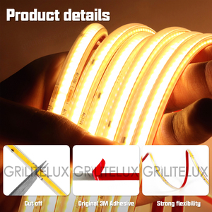 ไฟแถบ LED COB แรงดันสูง 110V กันน้ำ IP65 แบบไร้จุด ให้แสงสม่ำเสมอ 296 LEDs/เมตร 3000K/4000K/6000K ไม่ต้องใช้ไดรเวอร์ ใช้ไฟ AC - Product Image 2