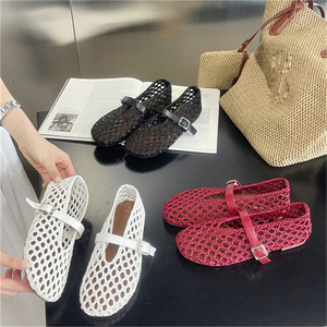 Nuevas Sandalias Planas Personalizadas con Diseño Hueco para Mujer, Sandalias de Verano de Malla Plana, Zapatillas Tejidas a Mano - Product Image 5