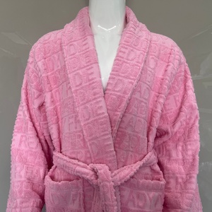 Bata de Baño Corta de Primera Calidad para <span class=keywords><strong>Mujer</strong></span>, Bata de Baño de Algodón Jacquard con Patrón Tejido Personalizado para Playa o <span class=keywords><strong>Piscina</strong></span> - Product Image 4