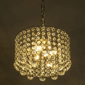 Lámpara de Techo Colgante Redonda de Cristal con Forma de Tambor, LED E26, 3500K, Blanco Cálido, Dorado, Altura Ajustable, para Sala de Estar - Product Image 5