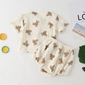 Ropa de verano para bebés de 0 a 2 años, conjunto de ropa con estampado de oso para niñas pequeñas, camisa de manga corta, Top y pantalones cortos, conjunto de 2 uds., 2021 - Product Image 2