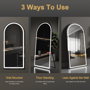<span class=keywords><strong>Miroir</strong></span> moderne à interrupteur tactile intelligent <span class=keywords><strong>Miroir</strong></span> mural arqué avec lumière LED Cadre en métal brossé Matériau en verre - Product Image 2