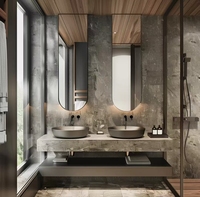 Comptoir en marbre épaissi de style italien haut de gamme série grise avancée vanité de salle de bain double flottante