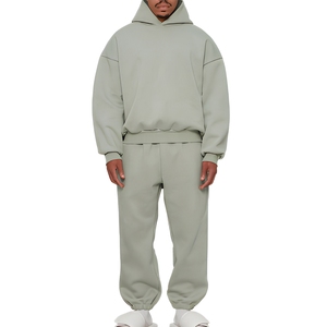 Ensemble de survêtement pour homme, couleur unie, à capuche, coupe ample, sweat-shirt et pantalon en coton, décontracté, avec poches latérales - Product Image 1