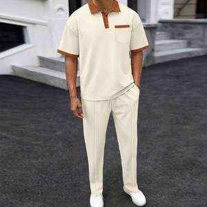 I-0641 Hot Sale Plus Size Men's Sets High Quality Eco-Friendly Button Collar Short Sleeve Soft Solid Spandex/Cotton Formal Pants - Product Image 1