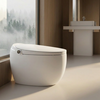 WC intelligent à poser au sol, design coloré, chasse automatique, chasse par siphon à jet, en céramique, forme œuf, siphon en P/S inclus