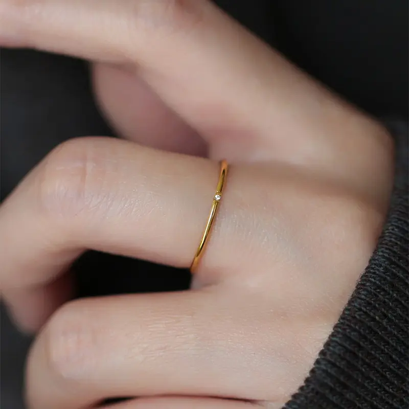 Nabest PVD Plated Mulheres Minimalista Thin Joint Ring Aço Inoxidável Impermeável Rhinestone Shiny Ring Jóias