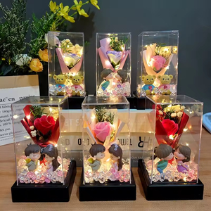 Acrylic Cover Soap Rose Mini Bouquet LED Desktop Decoration-Multi-Occasion Gift (Valentine's Day Mother's Day) 3 Colors - Product Image 1