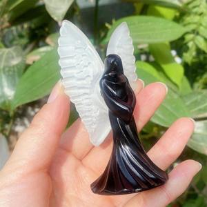 Sculpture d'ange en sélénite et obsidienne de haute qualité, 10 cm, tendance mode, en pierre naturelle, pour Thanksgiving et Pâques, vente en gros - Product Image 5