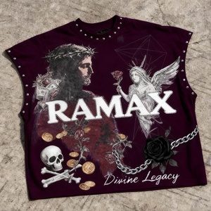 Débardeur Homme Sans Manches Personnalisé en Coton Lourd 100% avec Impression DTG, Style Vintage Streetwear et Strass Perlés - Product Image 1