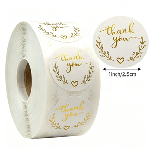 Étiquettes adhésives imperméables en papier kraft, autocollants de remerciement, étiquettes de scellage pour cadeaux, rondes de 1 pouce, 500 pièces, fabricant - Product Image 1