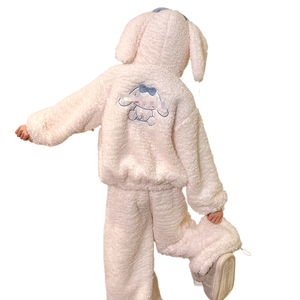 Pyjamas en velours à capuche pour filles, motif de dessin animé mignon, pyjamas pour femmes, grande taille, hiver, chaud, rembourré, épaissi - Product Image 1