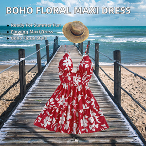 Vestidos de Verano para Mujer, Estilo Bohemio, Floral, Transpirable, con Tirantes Finos, Cuello en V, Holgado, Largo Maxi, Estilo Casual de Playa, Talla Única - Product Image 2