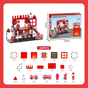 Série de protection incendie 32 pièces Briques de construction éducatives DIY Tuiles magnétiques 2D/3D Jouet Blocs d'assemblage pour enfants - Product Image 2