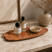 Plateau de service ovale en travertin rouge NANWEI, naturel, sur mesure, vente en gros pour table à manger, décoration d'hôtel