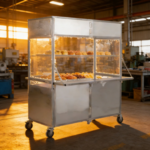 Carrito Plegable Portátil de Acero Inoxidable con 4 Ruedas para Venta Ambulante de Helados, Café, Hot Dogs y Dulces - Product Image 5