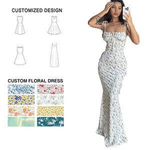 Customized Maxi Small Floral Off-the-Shoulder Neckline Chiffon Digital Printed <b>Dress</b> for Women Summer Autumn Casual Sweet Style - Product Image 1