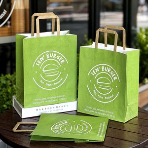 Bolsa de Papel Kraft Biodegradable Personalizada para Hamburguesas, Bolsa de Transporte para Comida para Llevar, Servicio de Alimentos, con Asa - Product Image 5