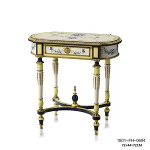 Estilo francés de madera maciza tallada a mano elegante serie Villa importada sala de estar sofá mesa de esquina muebles para el hogar pintados con lámina de oro - Product Image 5