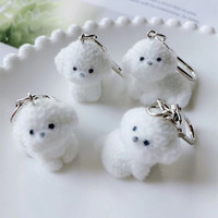 Llavero de coche con colgante de animal flocado, muñeco de peluche de perro 3D, llavero de cachorro mini lindo, llavero con pompón, llavero de perro