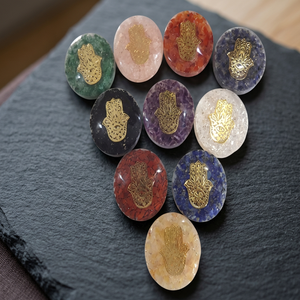 Assortiment de Dômes d'Orgone, Symbole Hamsa, Pierres de Guérison des Chakras, Ensemble de Cristaux, Souvenir Reiki, Art Populaire, Décoration de Maison Gravée, Cristal - Product Image 2
