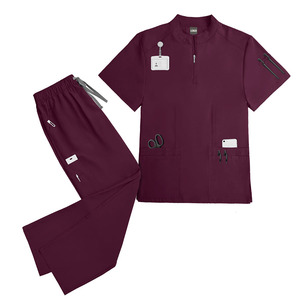 Gommage unisexe extensible et respirant avec logo personnalisé de haute qualité, couleur pure, pour médecins et infirmières, avec col montant ajusté 2pc d'uniformes d'allaitement - Product Image 3