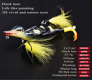 Leurre de pêche Lutac OEM pour canard, 123MM/25.7G/flottant, yeux 3D réalistes, hameçon simple, corps de poisson bionique avec pieds qui font des bruits de nage et des éclaboussures - Product Image 2