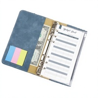 Portefeuille de budget en cuir PU bleu A6, carnet à feuilles mobiles, enveloppe pour argent, planificateur, classeur pour le bureau et la finance