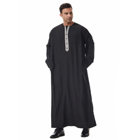 Thobe pour hommes du Moyen-Orient, vêtement islamique à manches longues, col rond en dentelle, Thawb Caftan Arabe Dubaï, respirant, pour la prière