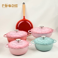 Meilleures ventes en gros : Ensemble de casseroles rondes en fonte émaillée, forme fleur, type Dutch Oven, pour ragoûts et soupes