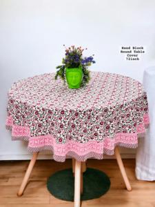 Mantel Redondo con Estampado Floral Rosa – Mantel de Algodón de 72 Pulgadas - Product Image 2