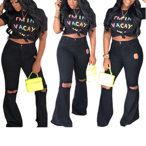 여자의 캐주얼 플레어 부츠 컷 청바지 숙녀 섹시 스트레치 스키니 데님 바지 활 장식 다목적 무릎 찢어진 디자인 - Product Image 4