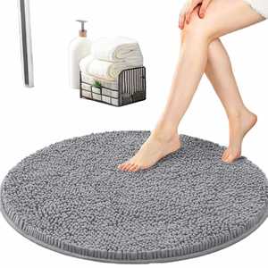 Tapis de bain rond en chenille gris de luxe, tapis de salle de bain en microfibre ultra doux et moelleux, tapis de sol circulaire super absorbant et antidérapant - Product Image 1