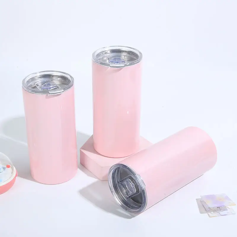 Vasos de metal reutilizables Tazas de acero inoxidable Sublimación Tazas rosas con impresión de logotipo