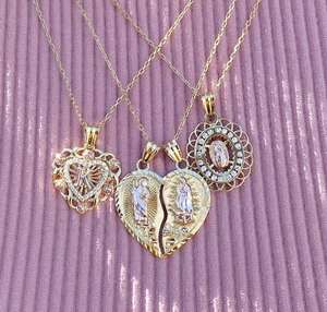 Personalizado tres colores chapado <span class=keywords><strong>Virgen</strong></span> Marí<span class=keywords><strong>a</strong></span> <span class=keywords><strong>Guadalupe</strong></span> Jesús forma ovalada religiosa colgante collar joyerí<span class=keywords><strong>a</strong></span> - Product Image 6