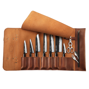 HEZHEN新しいブラウンレザーシェフナイフロールバッグ調節可能な高級キッチンアクセサリー収納ポーチギフト - Product Image 3