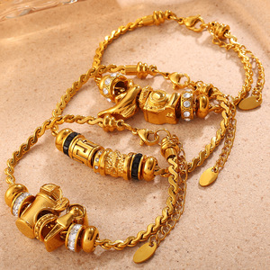 Pulsera de Cierre de Corazón con Cuentas Chapada en Oro Estilo Retro Europeo Americano, Joyería de Regalo Unisex, Diseño de Zodiaco Animal en Aleación de Zinc - Product Image 2