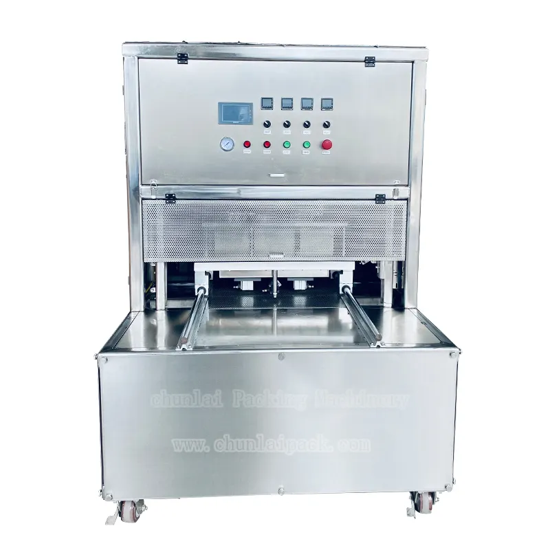रेशे मीट ट्रे वैक्यूम सीलिंग मशीन शैलफिश बॉक्स वैक्यूम त्वचा पैकेजिंग मशीन खाद्य कंटेनर मानचित्र सीलिंग मशीन