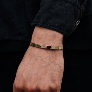 Men's <b>Fashion</b> C-shaped Open Bangle Adjustable Stainless Steel Gold Plated <b>Cuff</b> <b>Bracelet</b> No Words Anniversary - Product Image 2