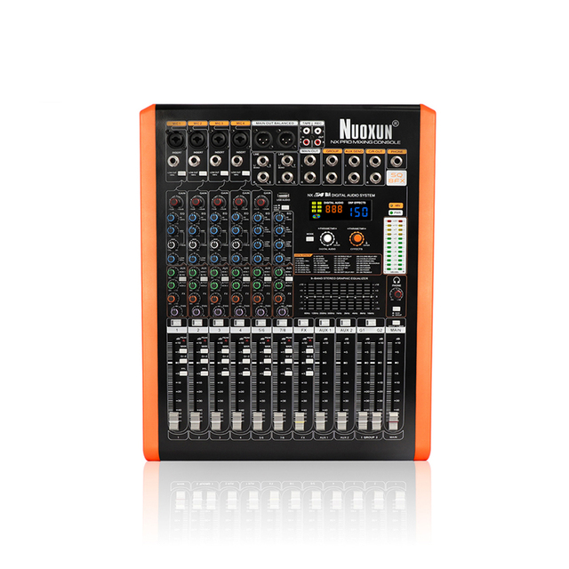 High Quality Nuoxun SQ-8FX Professional 8-Channel Audio Console Mixer DC 48V Phantom Power 256/24Bit DSP Mono Output XLR Inputs