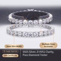 Cadena y Pulsera de Tenis de Moissanita con Efecto Gelo Agrietado, Plata S925, 3mm, Color D, Grado VVS1, Estilo Hip Hop, En Stock para Uso Diario