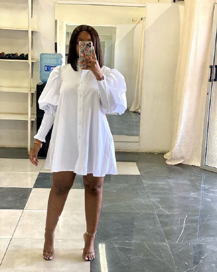 Women's Casual Dress Linen Pleated Puff Sleeve Boho Dress