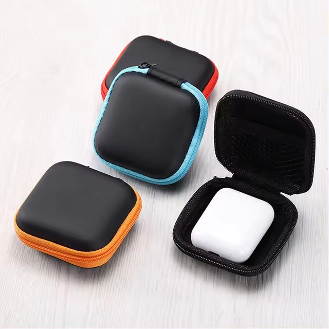 Waterproof and Shock-proof EVA Cases Earbuds Black Headphones EVA Hard Case With Zipper Protect Headphones and Storage Cables