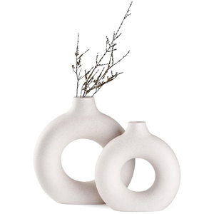 Simple <b>Vintage</b> Nordic Modern Flower Ceramic Nordic Standing Flower Ceramic <b>Vase</b> with Artificial Plants for Home Decor - Product Image 1