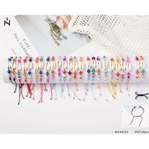 Bracciale accessorio Shell, 24 pezzi, gioielli alla moda regolabili con perline colorate per donne e ragazze, stile estivo da spiaggia - Product Image 1