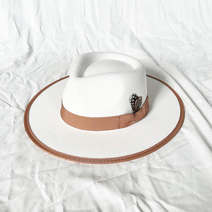Sombrero Fedora de moda europea americana con bandas de plumas de ala plana Sombrero de Copa con ala de <span class=keywords><strong>jazz</strong></span> para ropa de fiesta informal Inspirado en México - Product Image 1