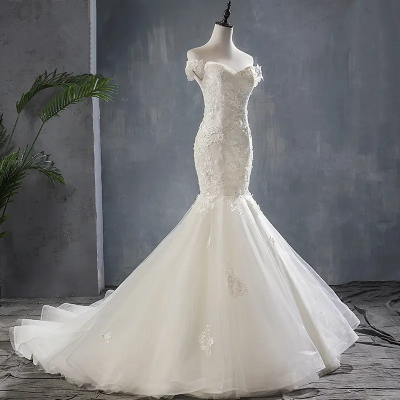 2019 New Style Schöne 3D-Blumenspitze Fischschwanz Brautkleid Vestido de noiva Meerjungfrau Kleid