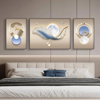 Tableau Décoratif Mural Luxe Moderne Abstrait en Toile Imprimé Cristal avec Plumes pour Salon