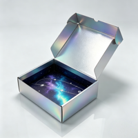 Boîte d'expédition brillante personnalisée avec logo fournisseur, boîte en carton ondulé imprimée couleur laser arc-en-ciel pour emballage cadeau cosmétique