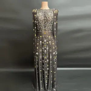 NOVANCE 동향 제품 2023 새로운 도착 긴 소매 스파클링 다이아몬드 블랙 여성 섹시한 바닥 길이 이브닝 드레스